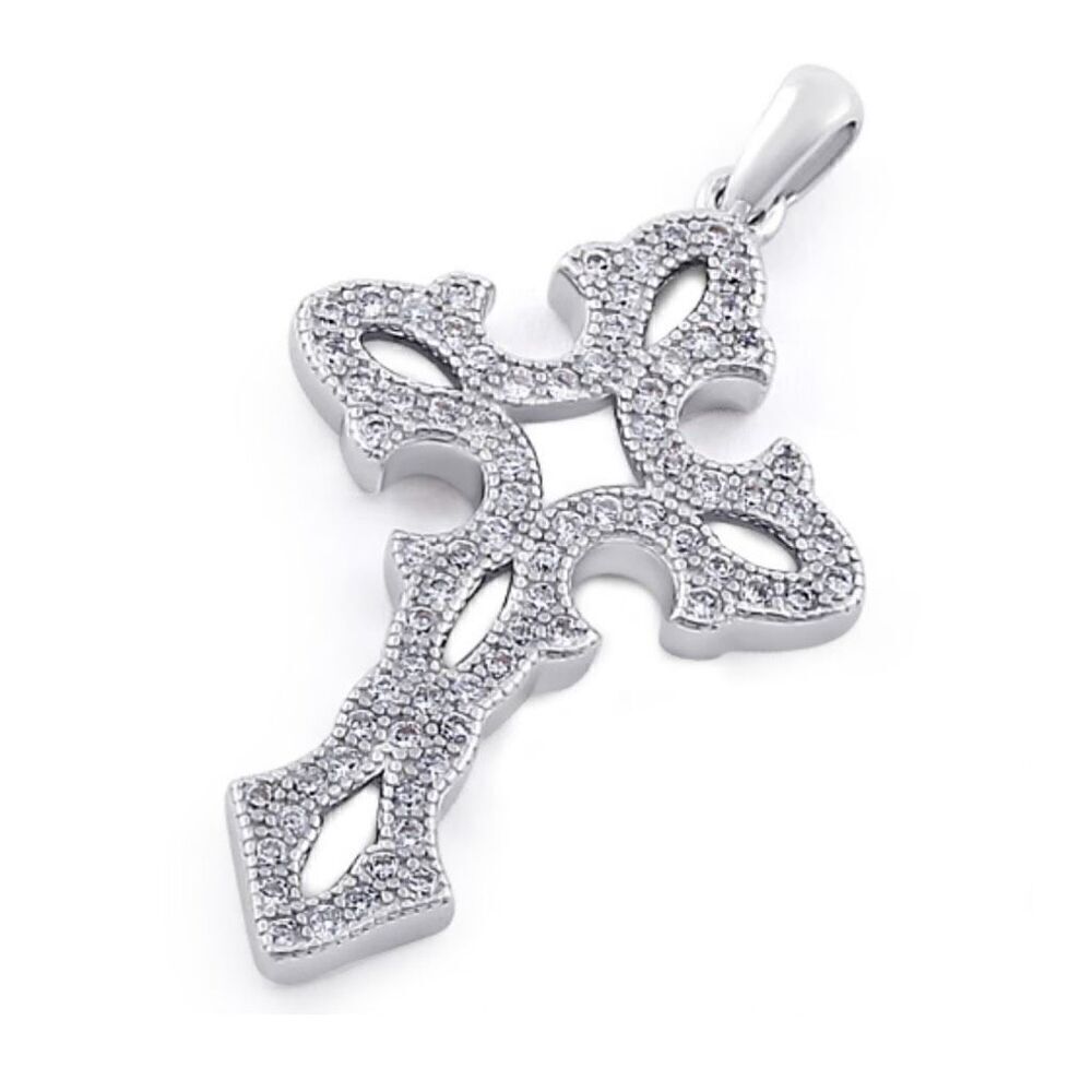 New Sterling Silver Cross Clear CZ Necklace Pendant